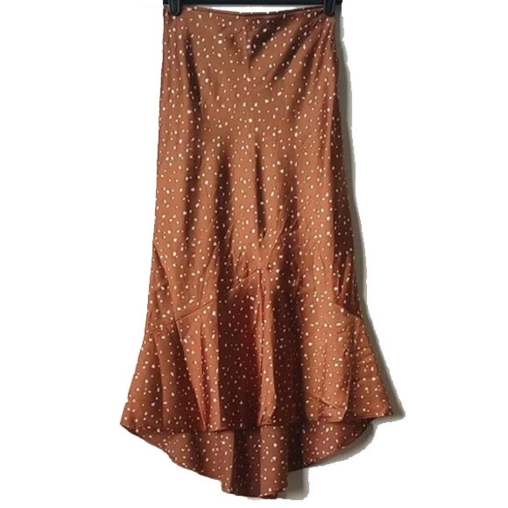 Abercrombie & Fitch Satin A-line Flare Midi Skirt XXSP Brown Copper White